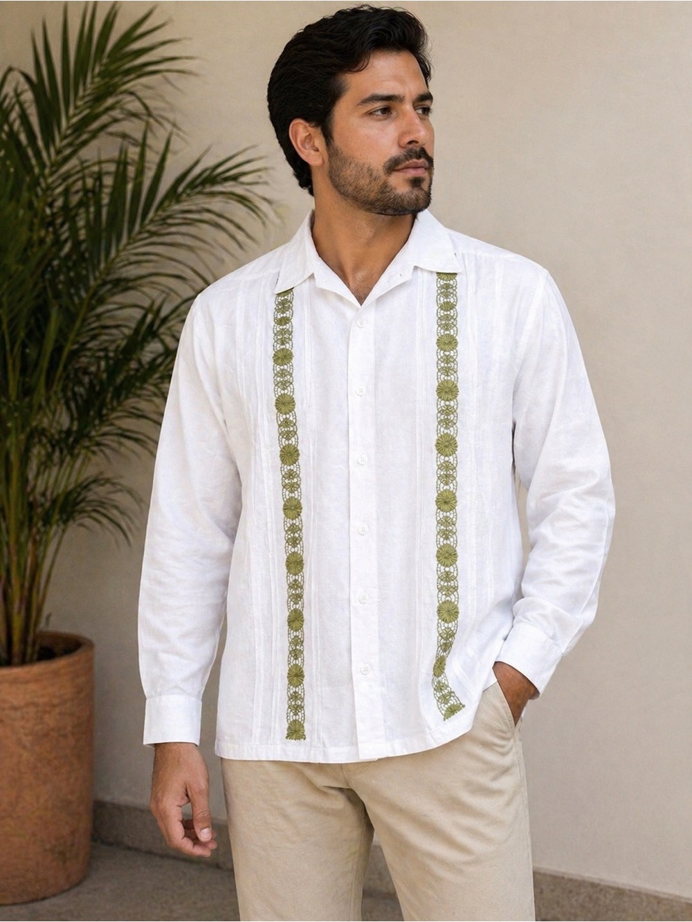 Frayed blanket shirt with long sleeves.